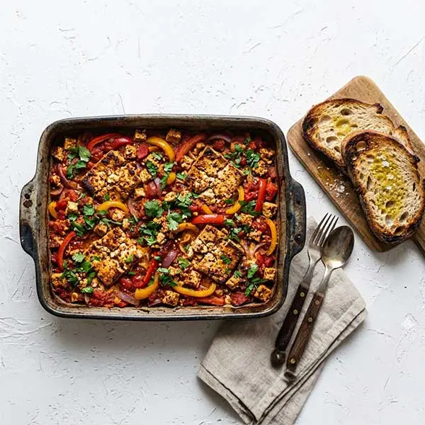 Tofu Shakshuka Style Veggie Bake With Toasted Sourdough